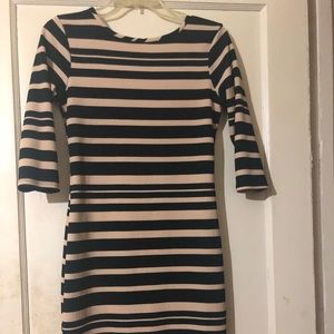 Black and beige striped bodycon dress